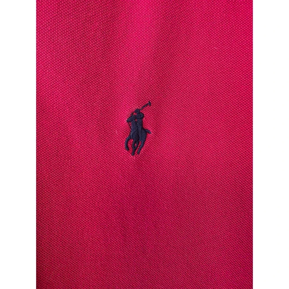 Polo Ralph Lauren Mens Medium Red Short Sleeve Pique Cotton Polo Shirt Navy Pony